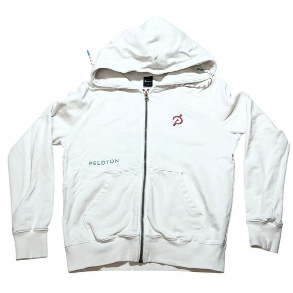 Peloton Hoodie Sweater Front Pockets Full Zipper Men Small White Used - Picture 1 of 5